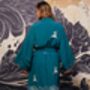 Origami And Hokusai Wave Embroidered Deep Teal Long Kimono, thumbnail 6 of 12