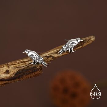 Crow Stud Earrings In Sterling Silver With Oxidised Finish, 4 of 11