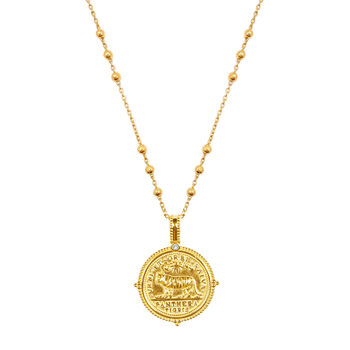 Tigris Gold Plated Engraved Pendant Necklace With Cz, 2 of 6