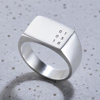 Personalised Date Chunky Silver Signet Ring, 3 of 5