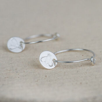 Sterling Silver Circle Bee Charm Hoops, 2 of 3