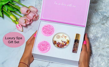 Spa Gift Set For Women / Rose Candle With Rose Quartz Crystals And Flowers, Shower Steamers, English Rose Essential Oil, 6 of 9