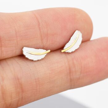 Sterling Silver Dainty Feather Stud Earrings, 4 of 11