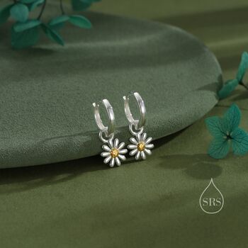 Aster Flower Charmed Hoop Earrings In Sterling Silver, 7 of 11