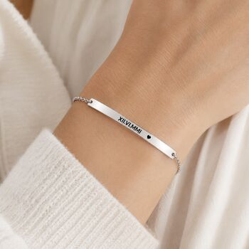 Personalised Curve Bar Bracelet Engrave Name Symbol, 4 of 10