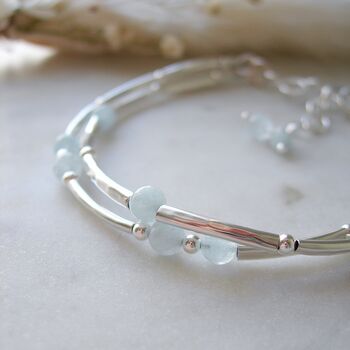 Aquamarine And Silver Double Stranded Bracelet, 2 of 6
