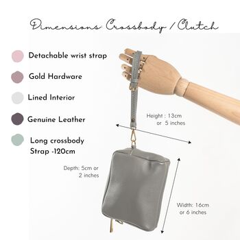 Cream Leather Crossbody Personalised Clutch Bag, 9 of 11