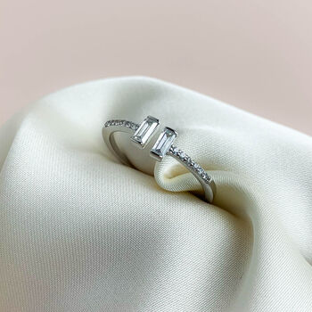 Sterling Silver White Crystal Adjustable Ring, 3 of 5