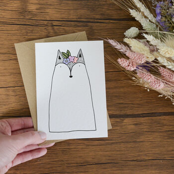 Illustrated Floral Crown Fox Card, 3 of 3