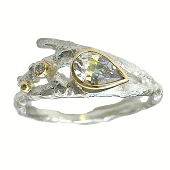 White Sapphire And Diamond Elvish Twig Engagement Ring, 2 of 8