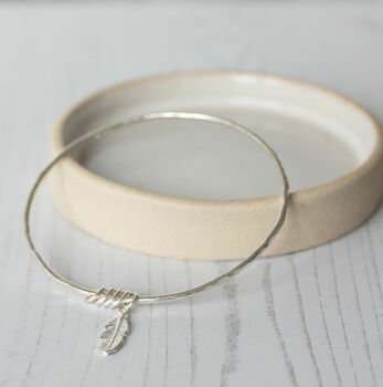 Sterling Silver Feather Charm Bangle, 5 of 6