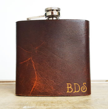 Personalised Initialled Leather Hip Flask, 2 of 6