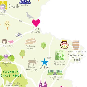 Personalised Staffordshire Map: Add Favourite Places, 2 of 3