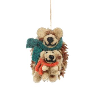 Handmade Felt Snuggly Hedgehogs Woodland Decoration, 3 of 3