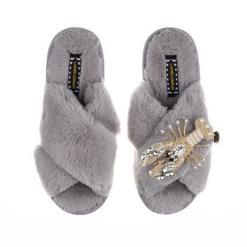 Classic Slippers With Artisan Gold Lobster Brooch, 2 of 6