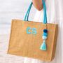 Personalised Square Jute Pom Pom Beach Shopper Tote Bag, thumbnail 4 of 5