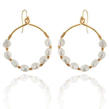 Maya Gold Plated Pearl Hoops With Sterling Silver Hook, 2 of 2