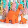 Orange Knitted Diplodocus Dinosaur Cuddly Toy, 26 Cms, thumbnail 2 of 2