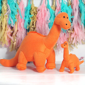 Orange Knitted Diplodocus Dinosaur Cuddly Toy, 26 Cms, 2 of 2