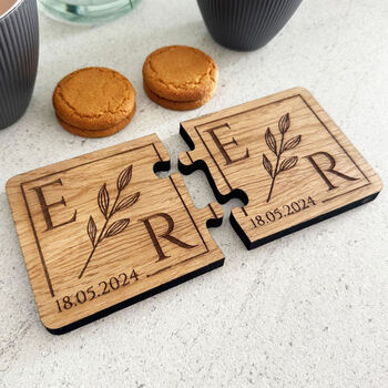 Personalised Oak Veneer Jigsaw Coasters Couple Gift, 3 of 7
