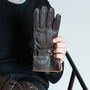 Personalised Men's Brown Leather Gloves With Leather Trim And Strap, thumbnail 3 of 7