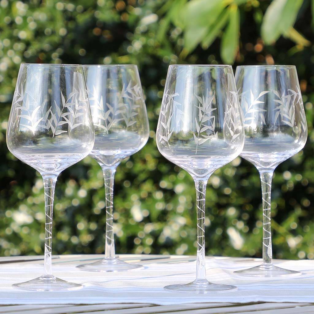 Luxury Etched Leaf Wine Glasses By Dibor