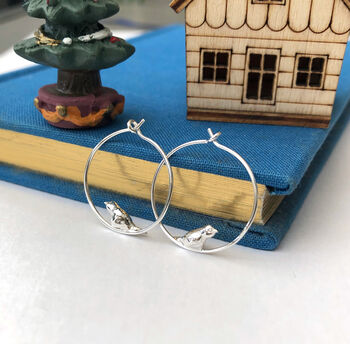 Sterling Silver Mini Robin Bird Hoop Christmas Earrings, 12 of 12