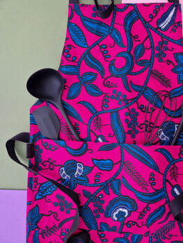 African Print Apron | Pink Leaf Omolara Print, 5 of 6