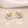 Sterling Silver Halo Stud Earrings With Golden Hearts, thumbnail 1 of 7