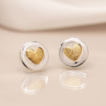 Sterling Silver Halo Stud Earrings With Golden Hearts, 2 of 6