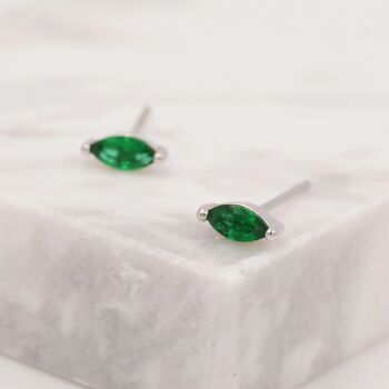 Sterling Silver Emerald Green Marquise Stud Earrings, 2 of 12