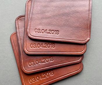 Personalised Stamped Leather Coaster, Spanish Brown, 4 of 12
