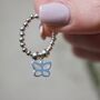 Sterling Silver Ball Bead Ring With Butterfly Charm, thumbnail 4 of 10