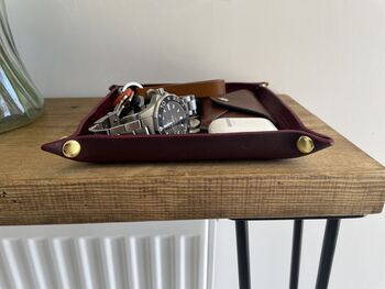 Personalised Burgundy Leather Desk Accessories Tray, 8 of 12
