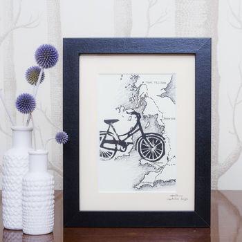 Personalised Bike Print On Hand Drawn Bespoke Map, 3 of 11