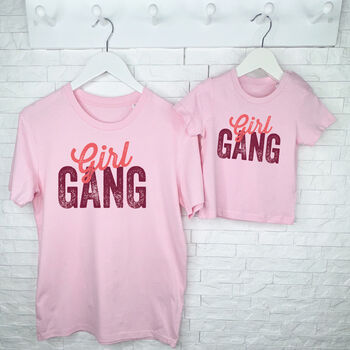 Girl Gang Mum And Daughter Matching T Shirts In Pink, 2 of 3