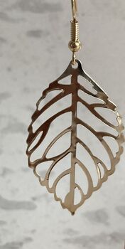 Dainty Statement Gold Leaf Earrings, 2 of 3