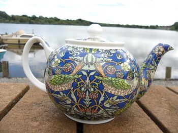 Two Cup Teapot In Blue Strawberry Thief Design, 5 of 11