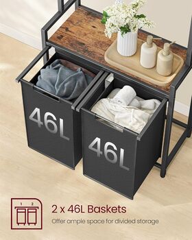 Two Section Laundry Basket With Clothes Rail Shelf, 6 of 12