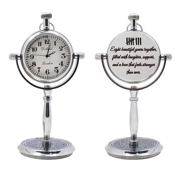 Personalised 8th Anniversary Silver Colour Desk Clock, 3 of 12