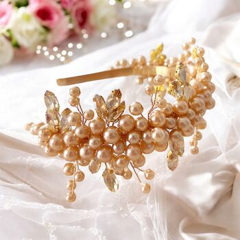 Champagne Gold Pearl Headband, 7 of 7