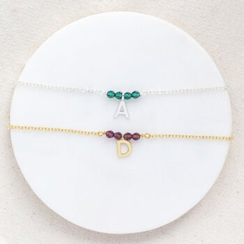 Birthstone Bar Bracelet With Initial Charm, 9 of 12