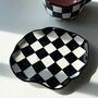 Porcelain Ceramic Checkerboard Cup And Saucer Set, thumbnail 2 of 4