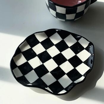 Porcelain Ceramic Checkerboard Cup And Saucer Set, 2 of 4