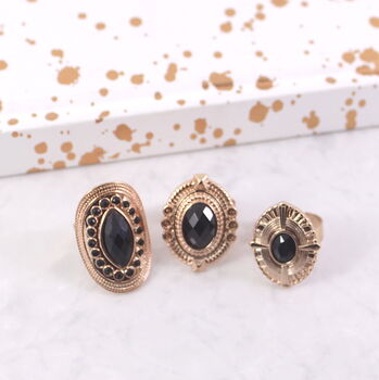 Rose Gold Plated Black Stone Ring, 2 of 2