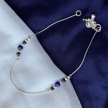 Pure Silver Beaded Evil Eye Nazar Payal Anklet, 3 of 5