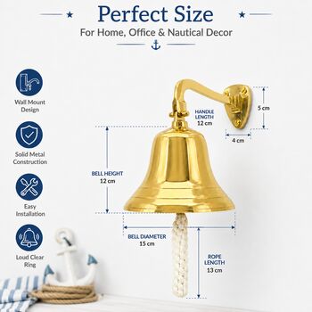 Vintage Ship Bell In Solid Brass, 9 of 11