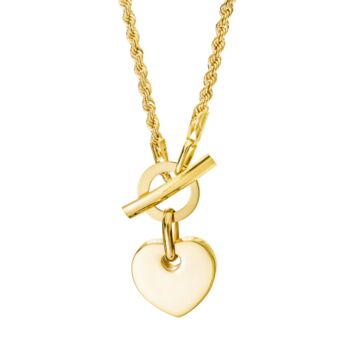 Yellow Gold Rope Chain T Bar Heart Necklace, 2 of 6