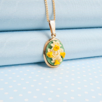 Hand Painted Daffodil Oval Pendant Necklace, 2 of 4