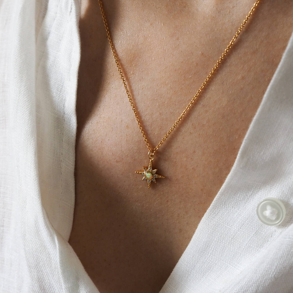 Lulia. Gold Plated Opal Star Pendant Necklace, 1 of 3
